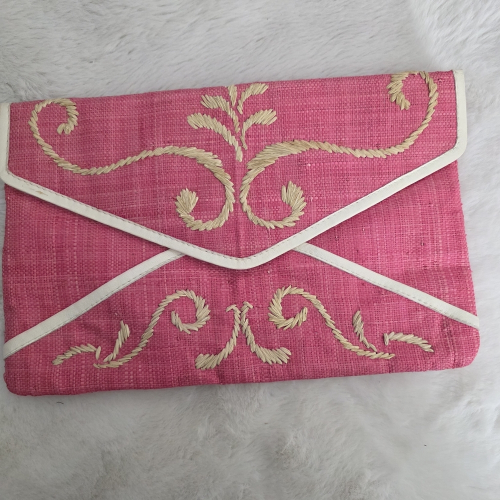 Scoop Beach Pink and Cream Clutch with Embroidered Design